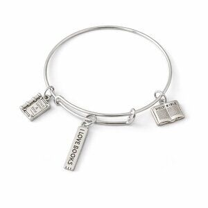 Silvertone Book Lover Charm Bangle Bracelet – Faith & Literature Inspired